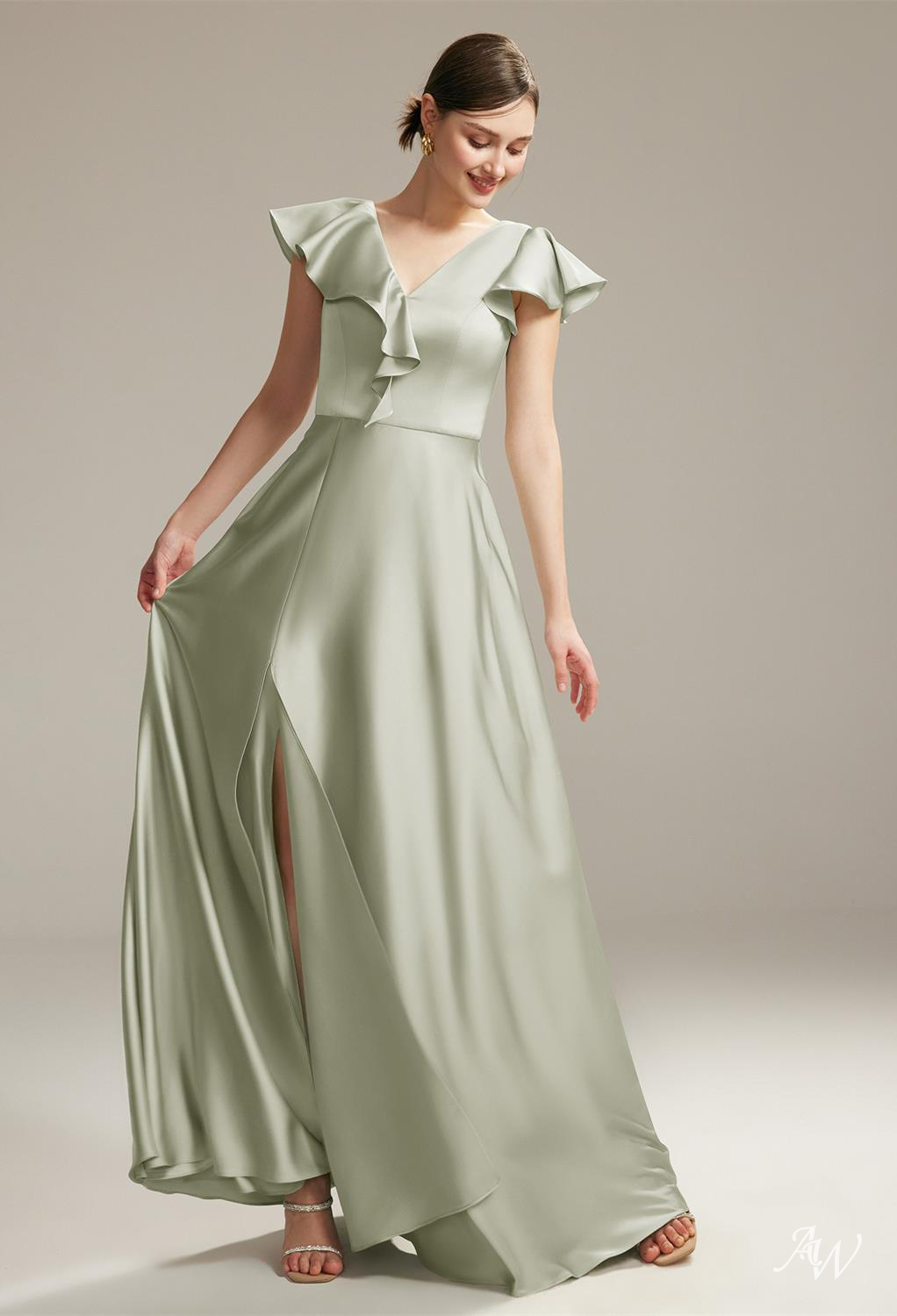 AW Mayella Sage Green Satin Charmeuse Bridesmaid Dresses image5